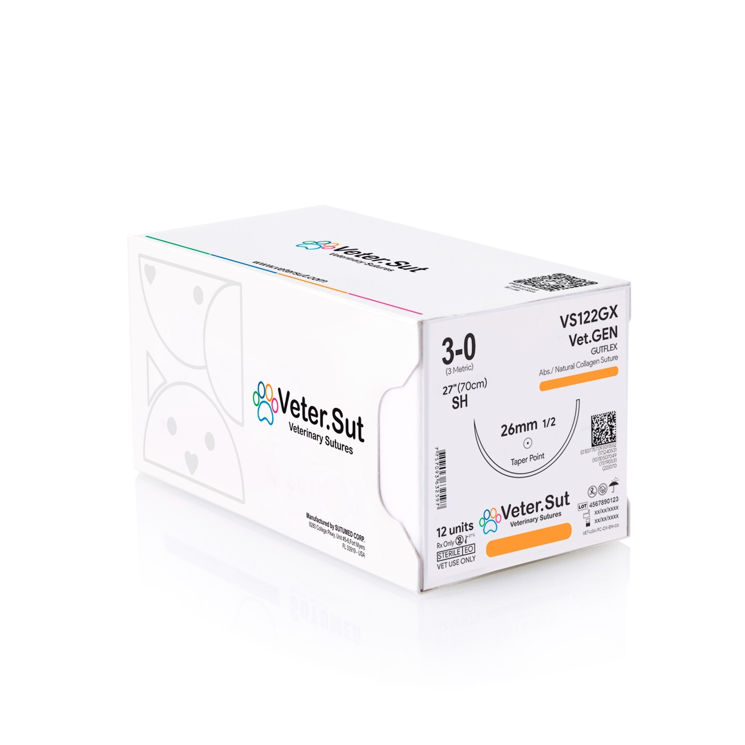 Vetersut Vet-Gen Gutflex USP 3-0, 1/2 26mm Taper point Veterinary Sutures