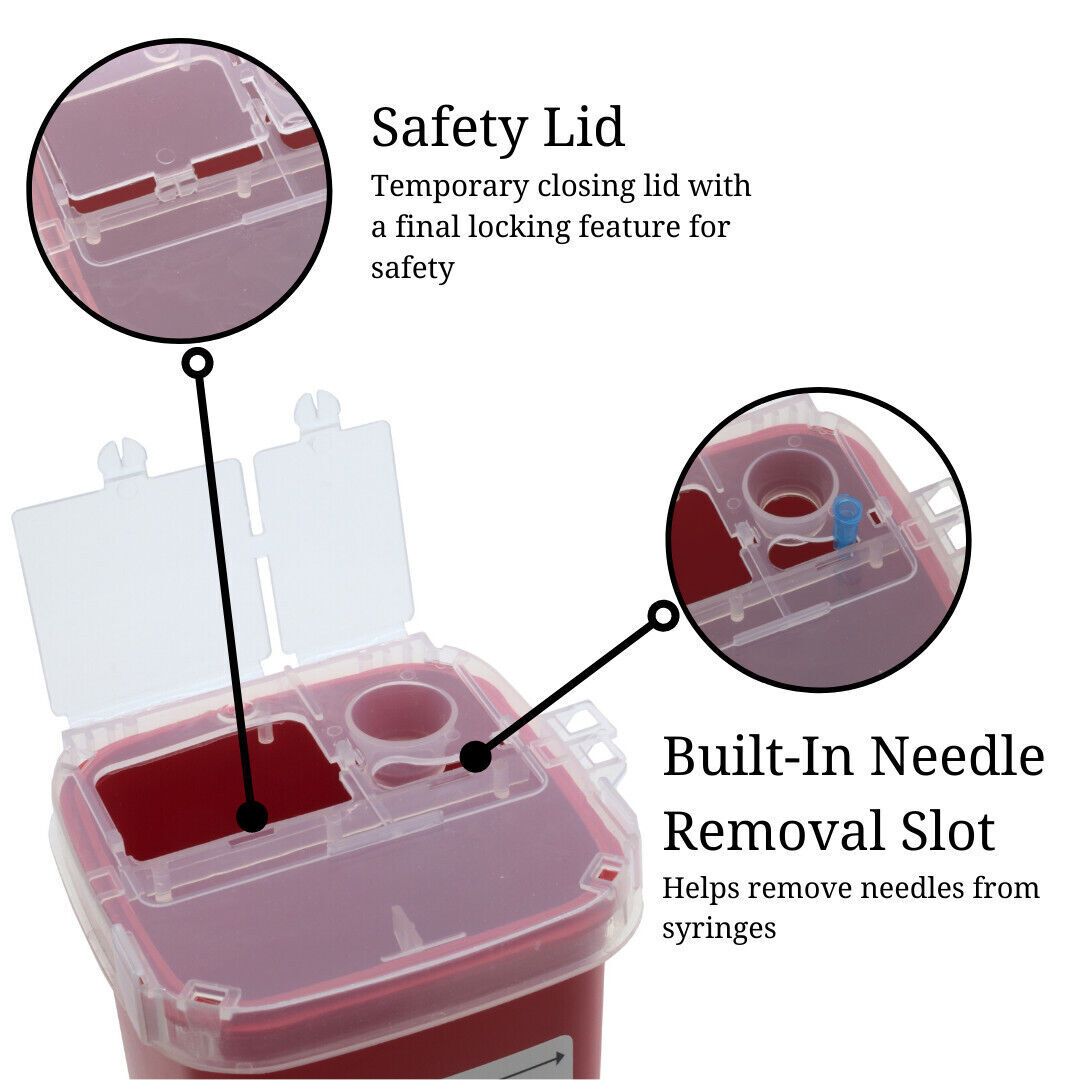 Sharps Container with Flip Lid 1 Quart – Biohazard Needle and Syringe Disposal