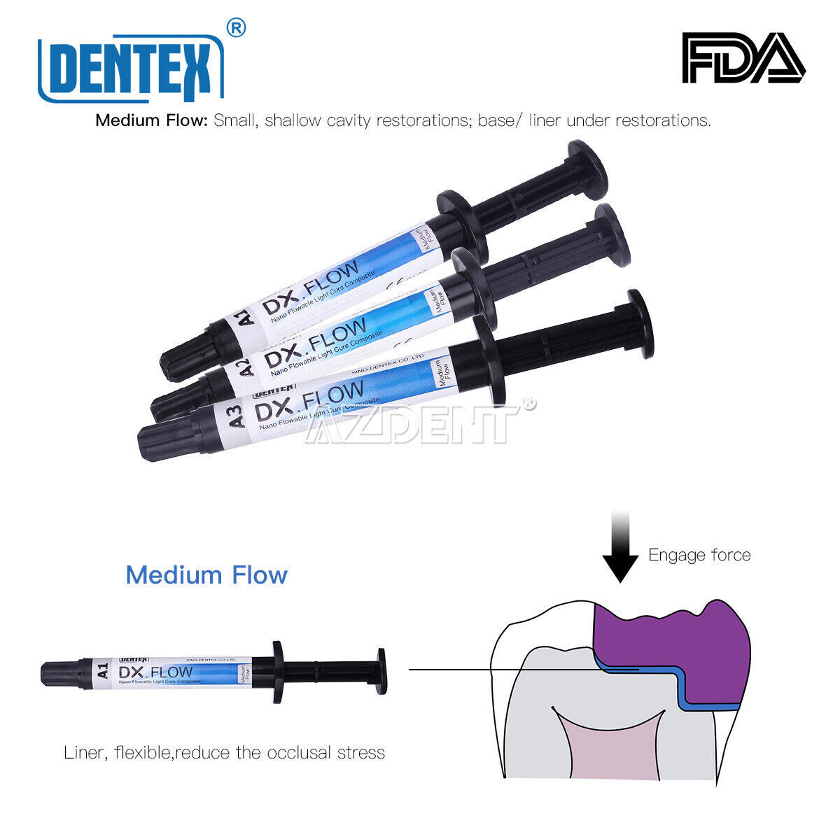 Dental Flowable Light Cure Composite Resin A1 Medium Flow 3g/Syringe