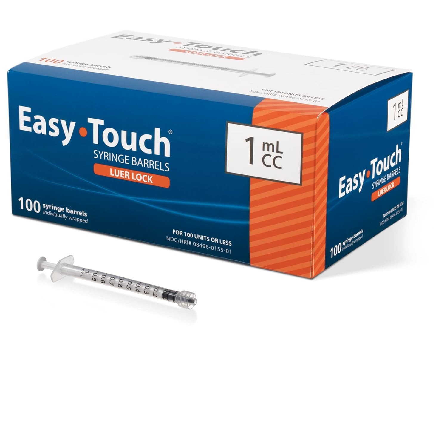 Luer-Lock Syringe Barrels 1ML 100 Pack EasyTouch Medical Syringe Sets