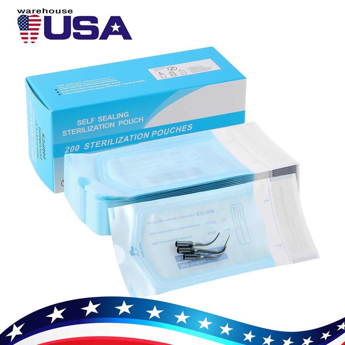 200pcs/Box Dental Self-Sealing Sterilization Pouches Bags Nail Art Tool 2.25”x5”