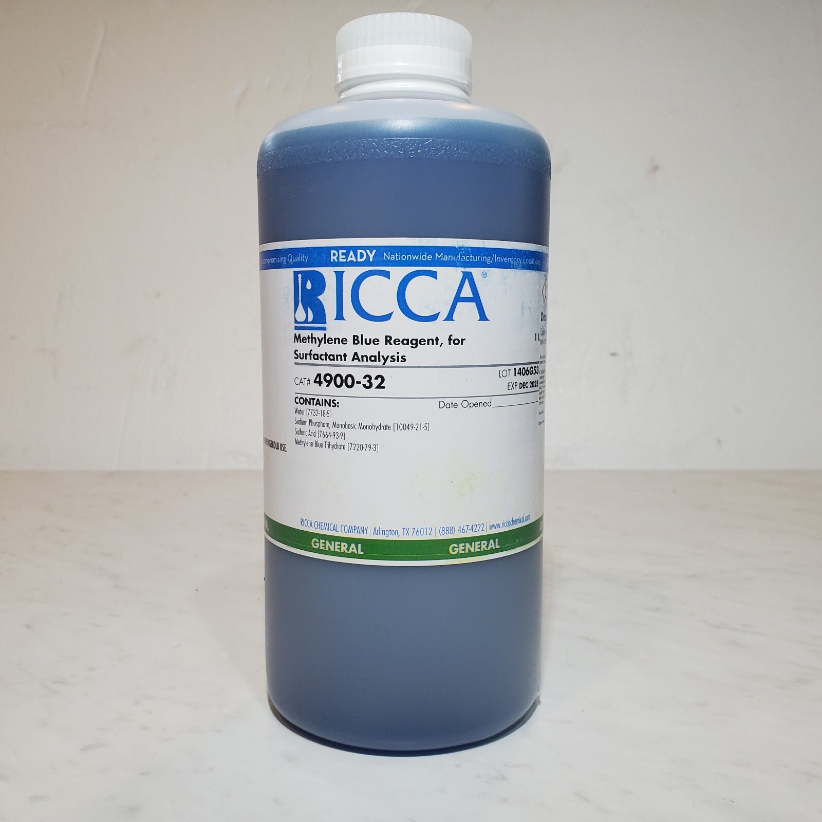 1 Liter- RICCA Methylene Blue Reagent Lab Surfactant Analysis 4900-32