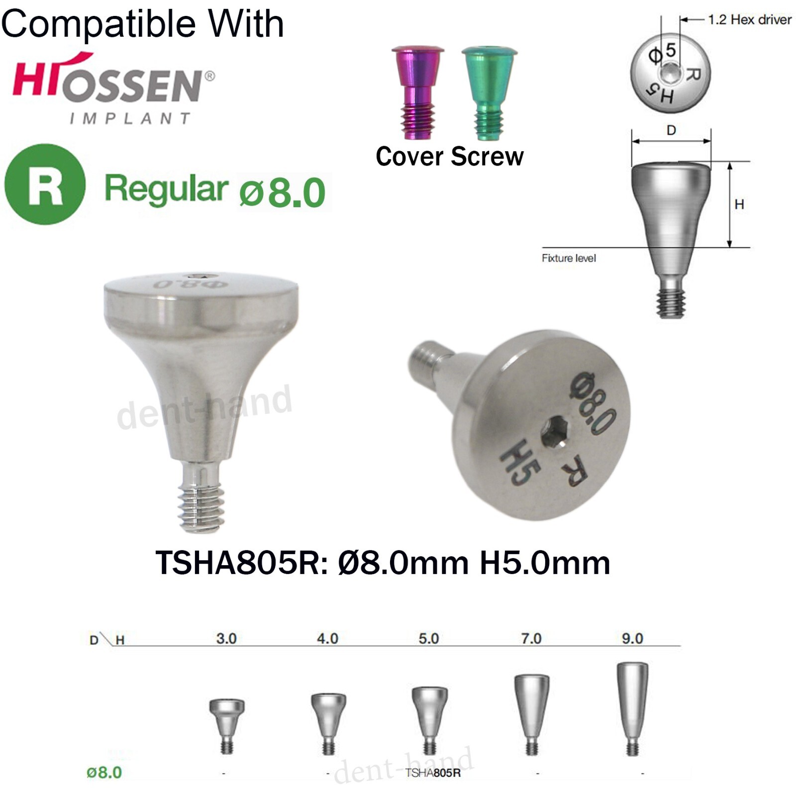 Dental Caps Healing Abutment Regular Ø8.0 Dia Platform fits Hiossen Oss