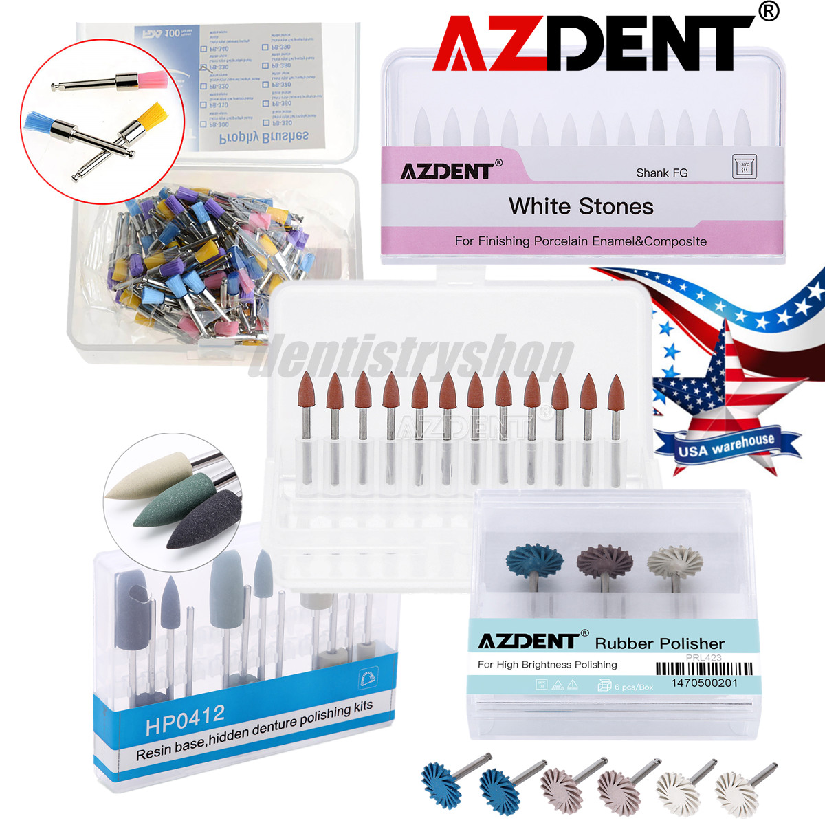 AZDENT Dental Composite Resin Polishing Rubber Polishers For Low Speed Handpiece