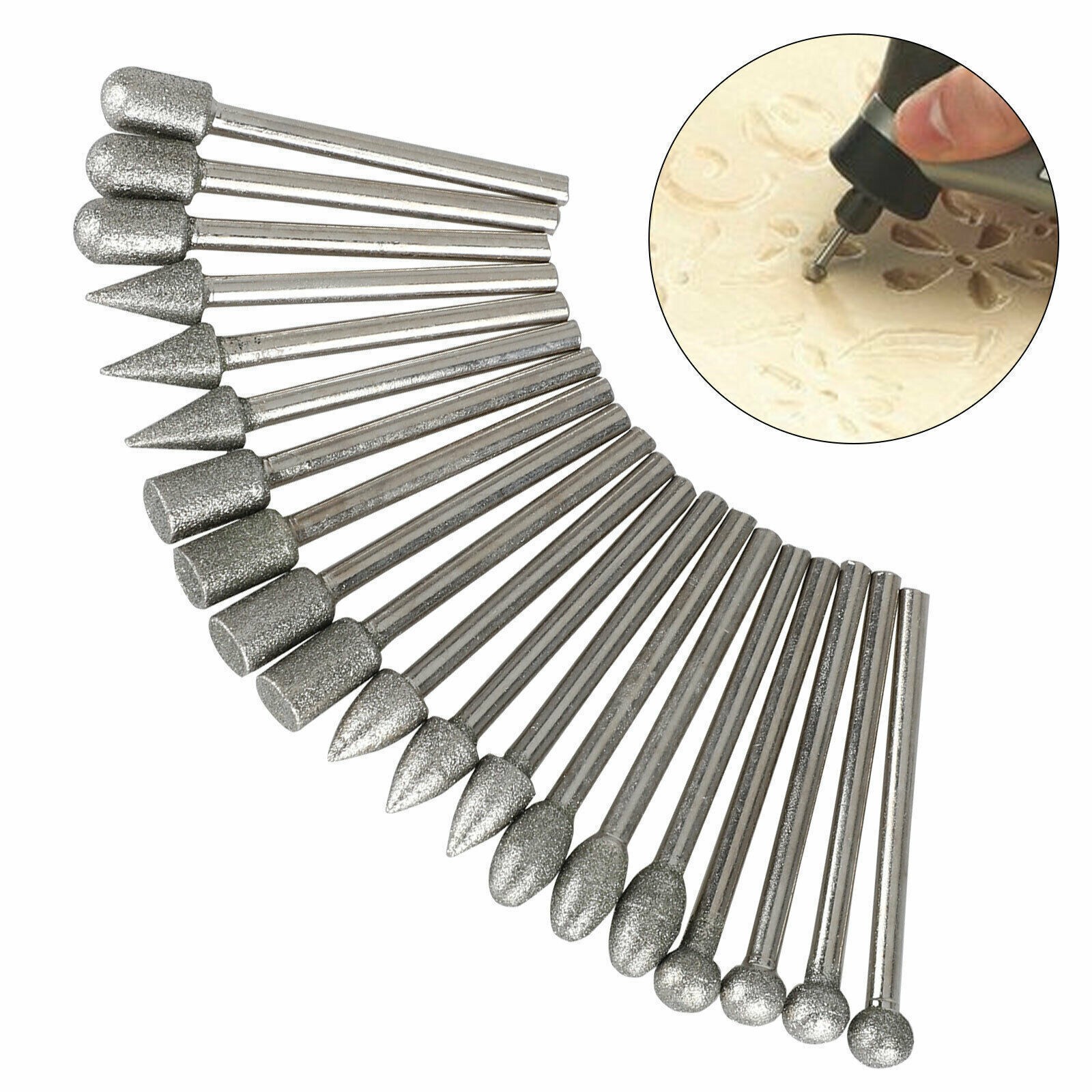 20Pcs 120 Grit Dental Lab Diamond Rotary Dremel Grinding Burr Set Drill Bits Set