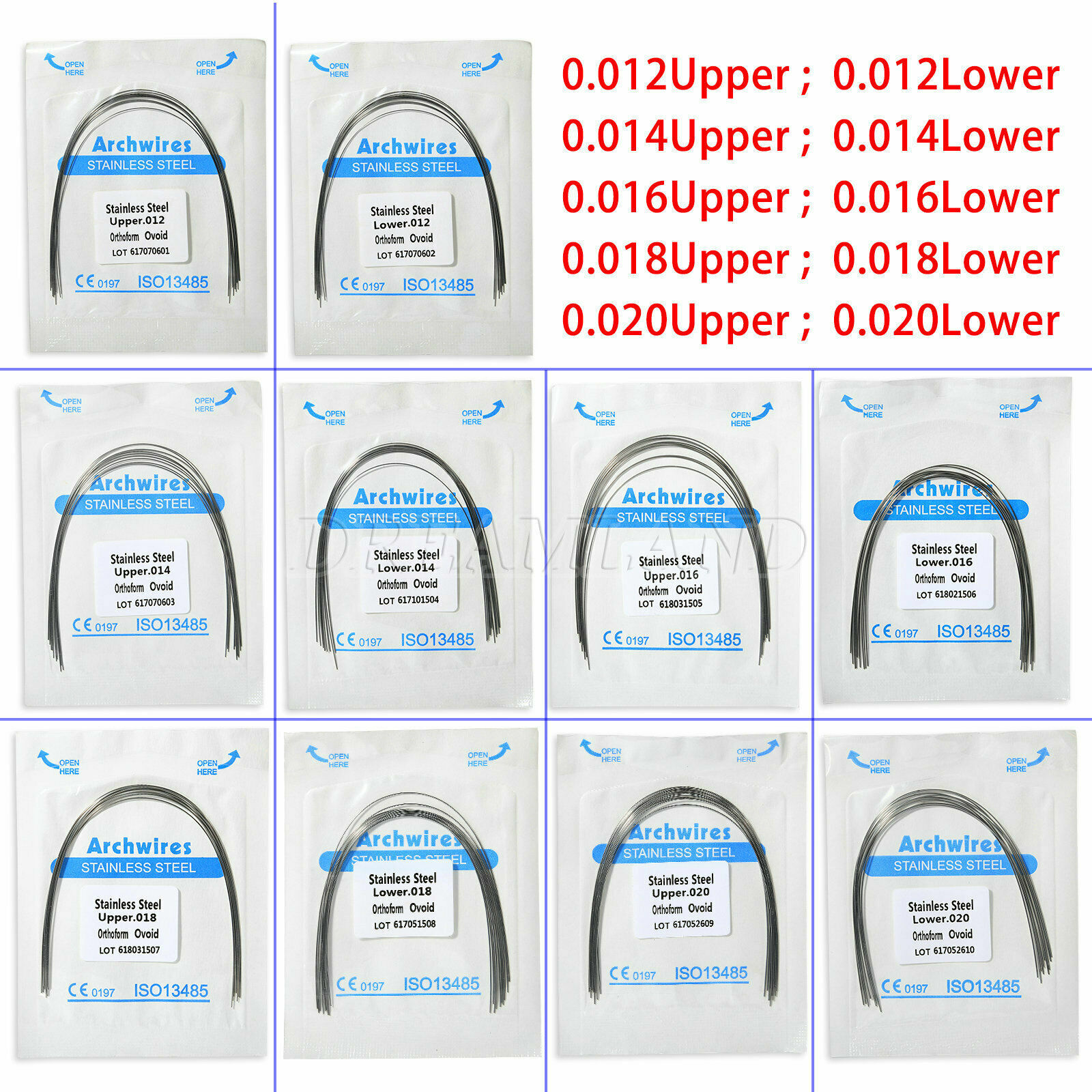 100pcs/10 Packs Dental Orthodontic Stainless Steel Arch Wires Ovoid Form U & L