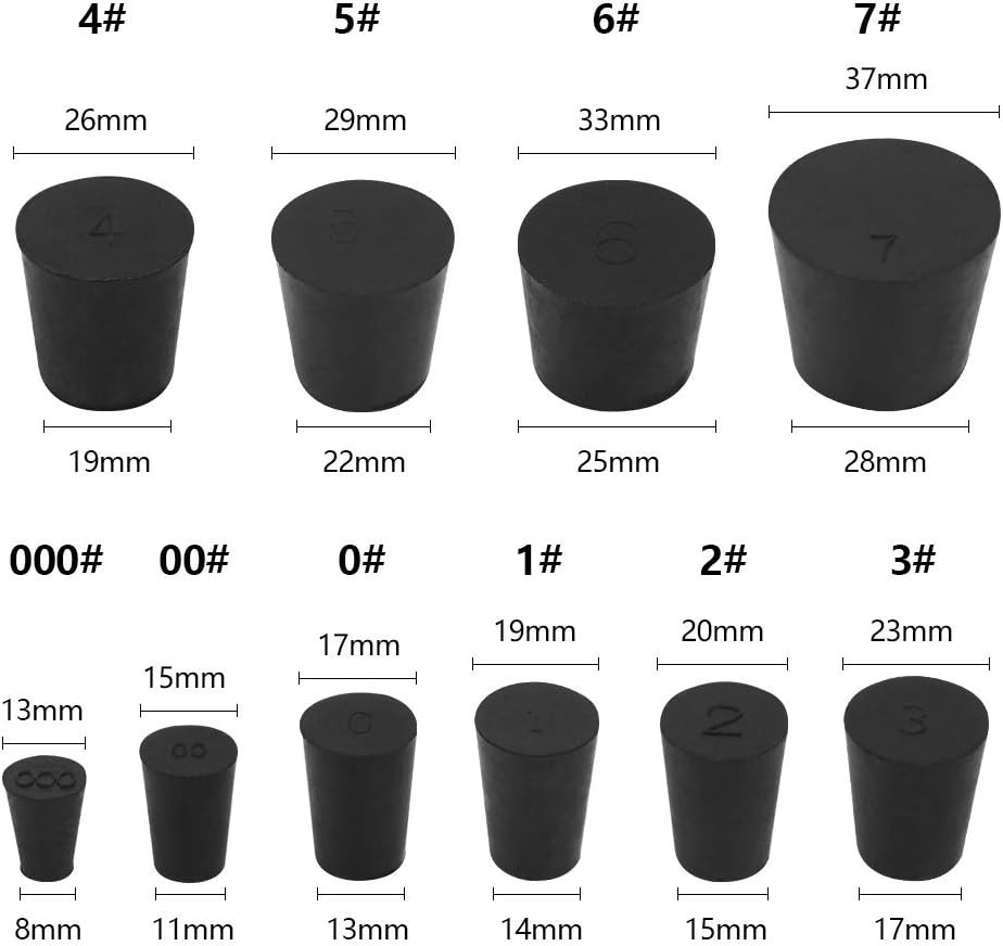 27 Pack 10 Assorted Sizes – Tapered Lab Bungs Solid Rubber Stoppers