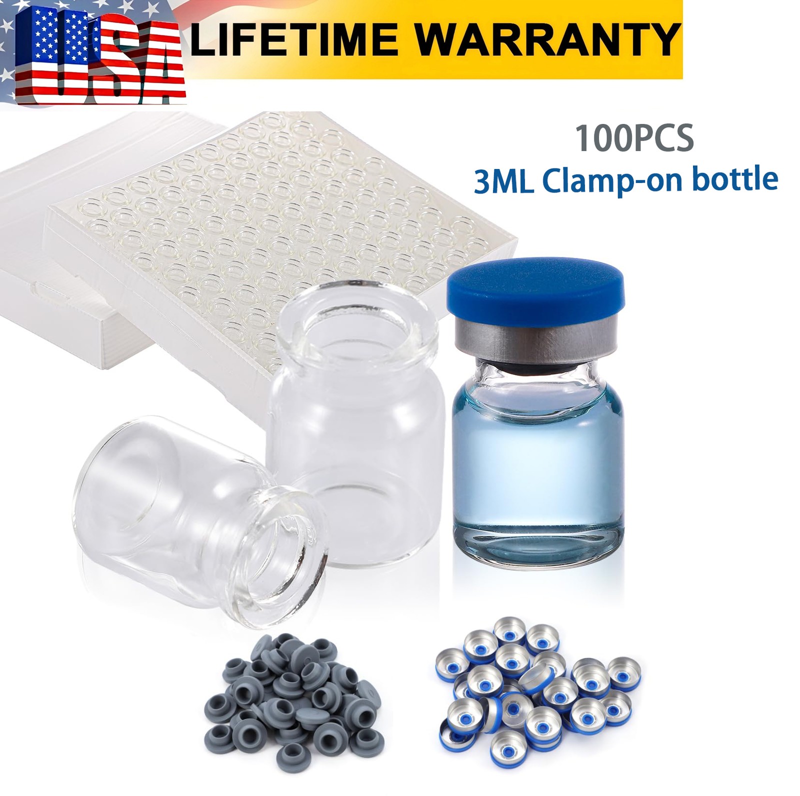 100PCS 3ml Glass Vials Clear Headspace Vials Lab Vial with Plastic-Aluminum Caps