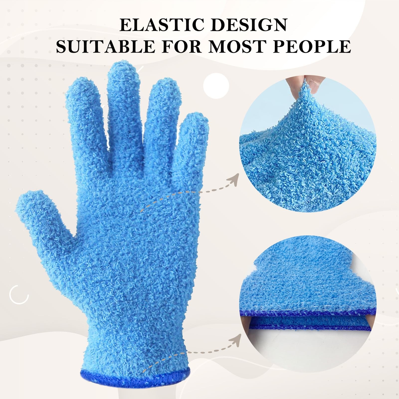 Microfiber Dusting Gloves for Plants, Blinds & Corners, 2 Pairs Blue S/M