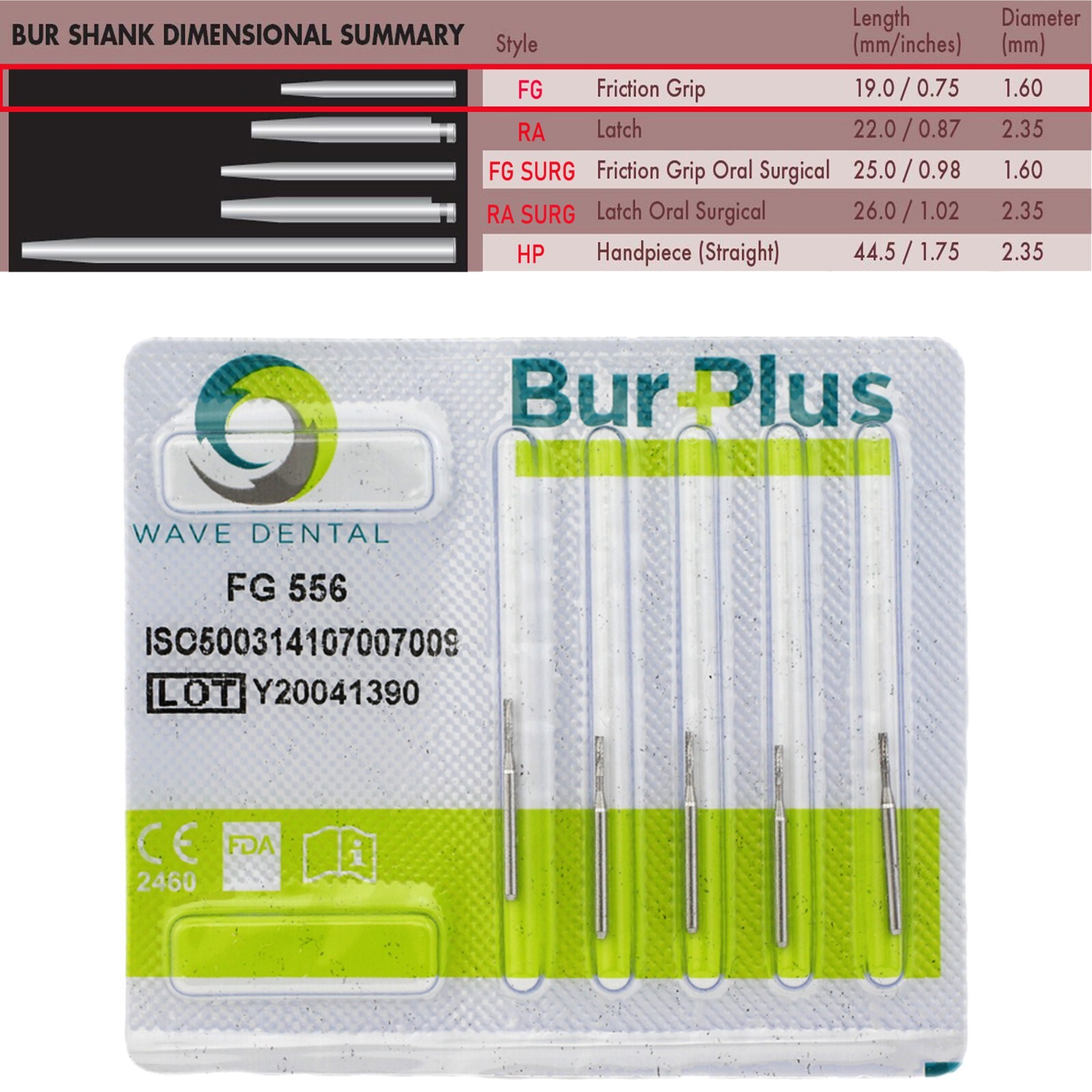WAVE Dental Operative Carbide Burs FG 556 557L Bur Straight Flat End Cross Cut