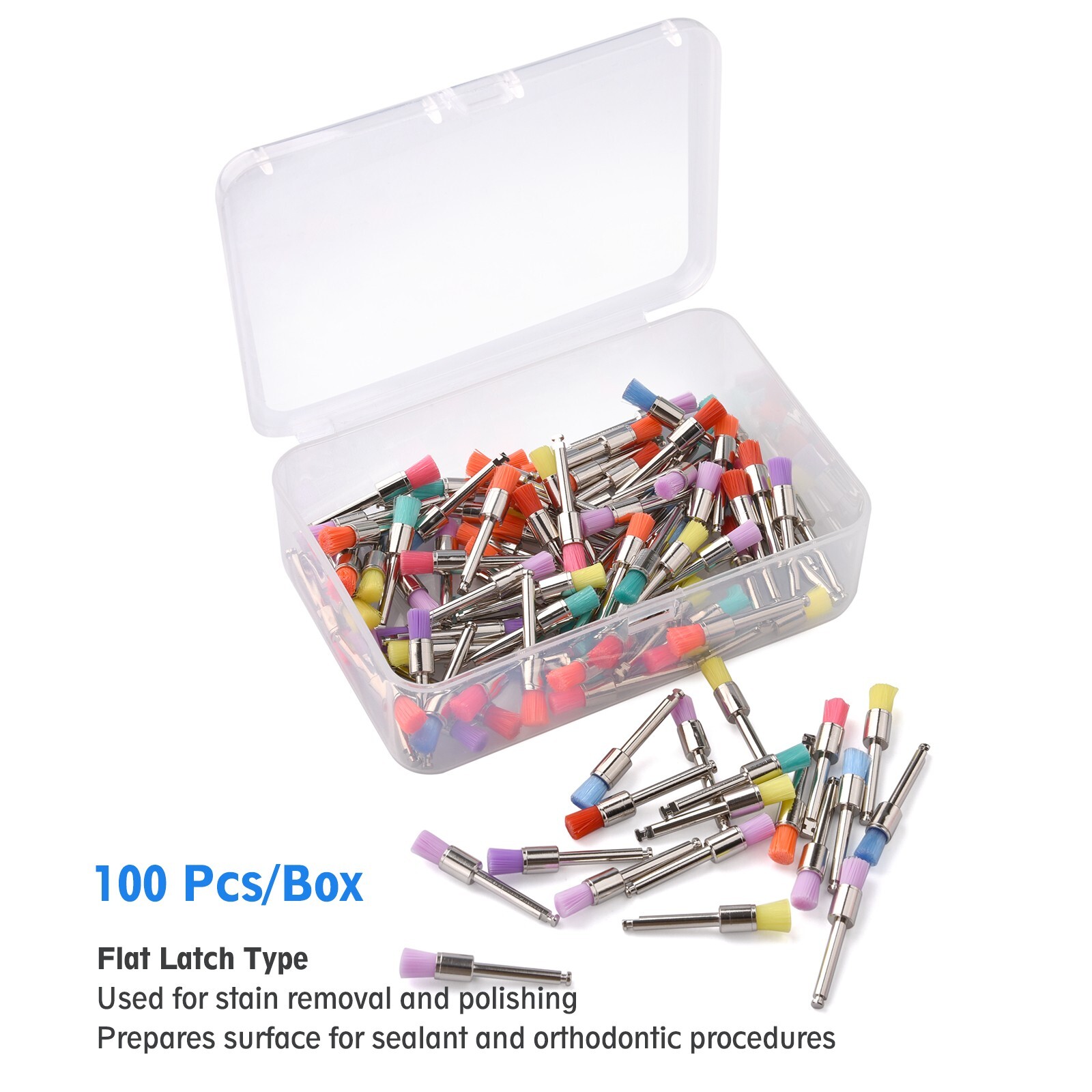 100 Brush Dental Nylon Materials Closure Latch Flat Type Rainbow Polishing Brush
