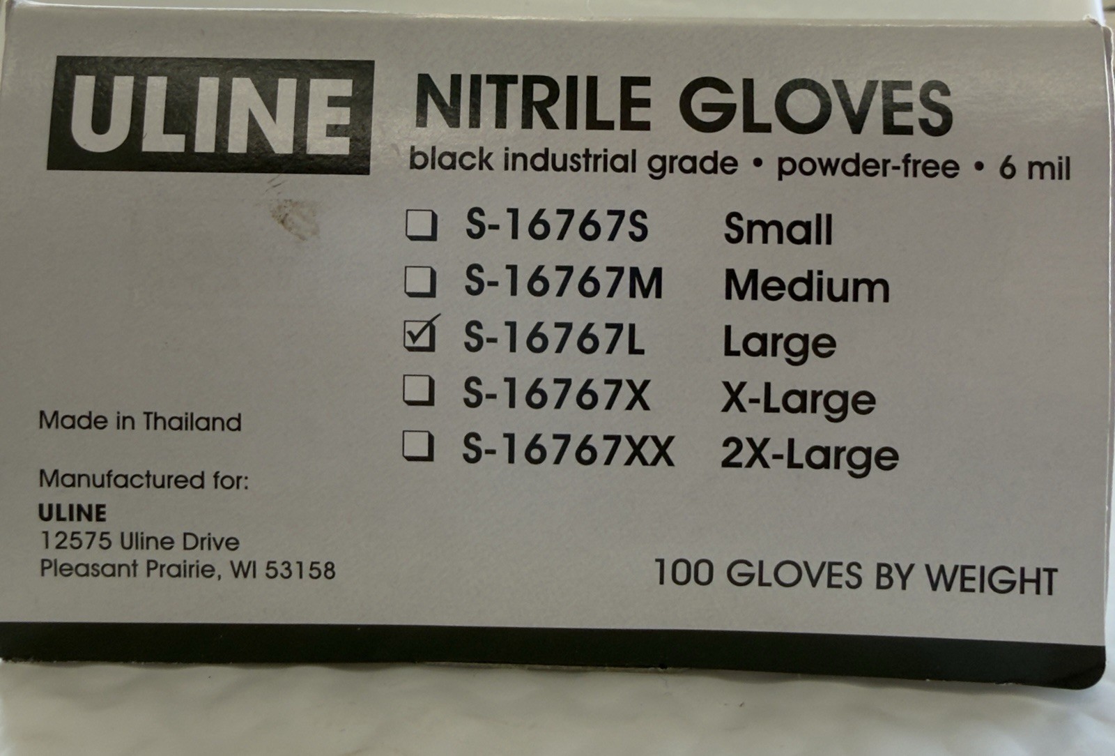 Uline Black Industrial Nitrile Gloves – Powder-Free, 6 Mil, Large Fit