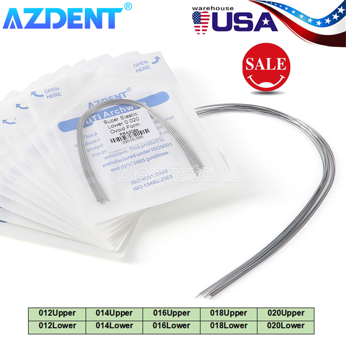 100pcs AZDENT Dental Orthodontic Super Elastic Niti Round Arch Wires Ovoid Form
