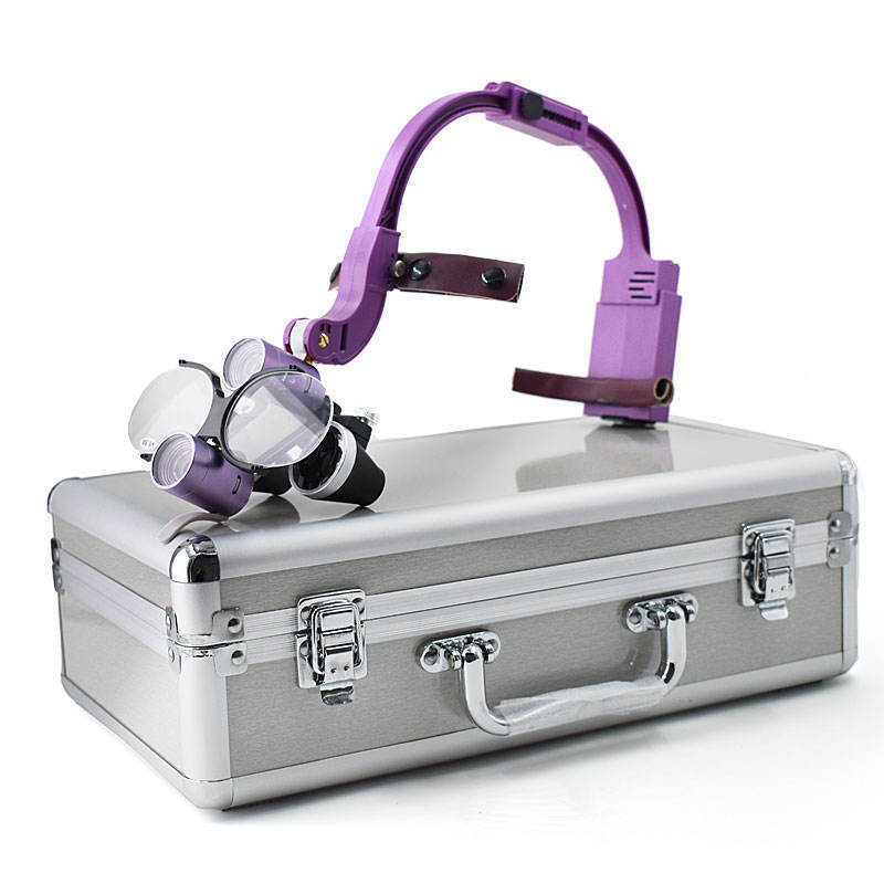 Dental Headband 5W LED Head Light 2 Leds with 3.5X Binocular Loupes + Box Purple