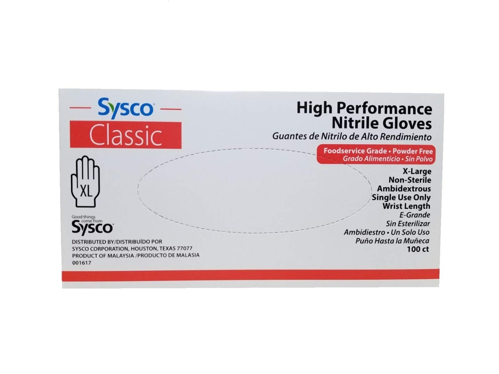 SYSCO High Performance Nitrile Gloves XL Powder~Free, 100/Box