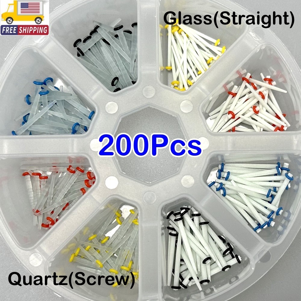 200Pc/box Dental Fiber Post Glass(Straight)+Quartz (Screw) Mix Teeth Restorative