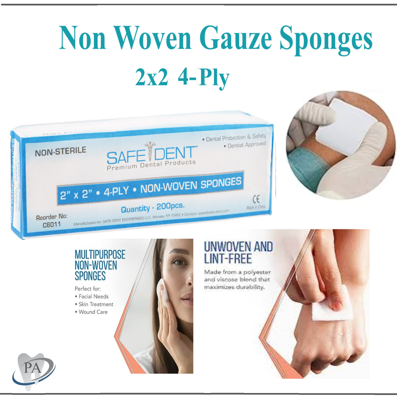 800 Pack – 2×2 Non Woven Gauze Sponges 4-Ply, Non-Sterile Cotton Dental Medica