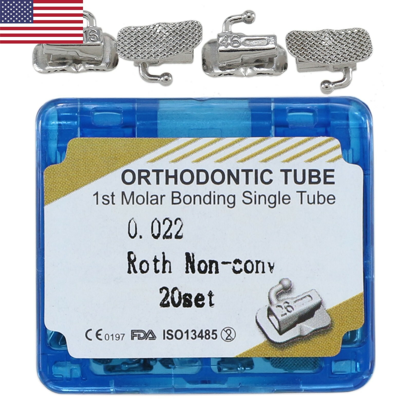 Dental Orthodontic Buccal Tube Roth MBT 022 1st 2nd Molar Bondable Mesh Base