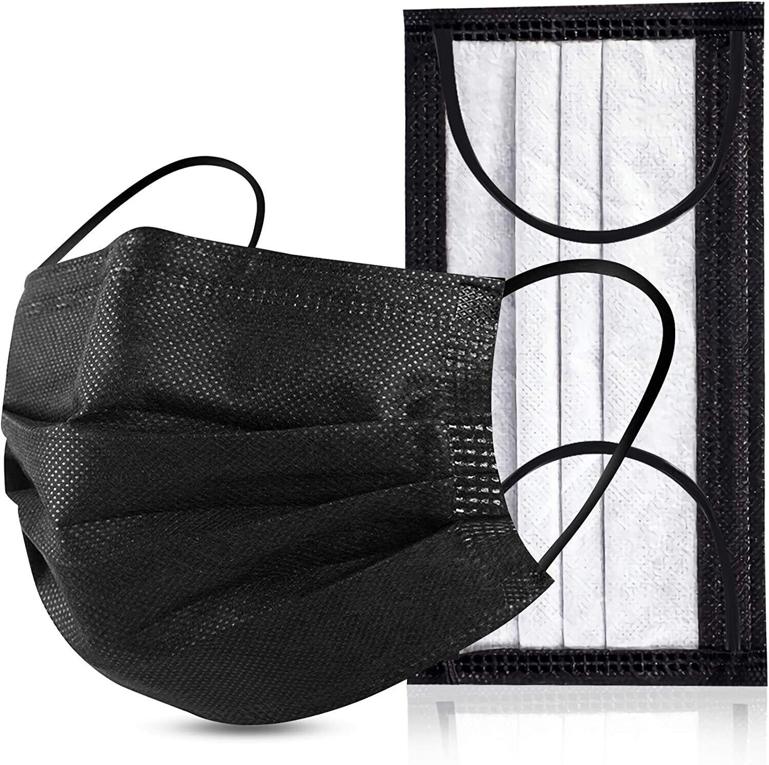 50 PCS Black Face Mask Mouth & Nose Protector Respirator Disposable