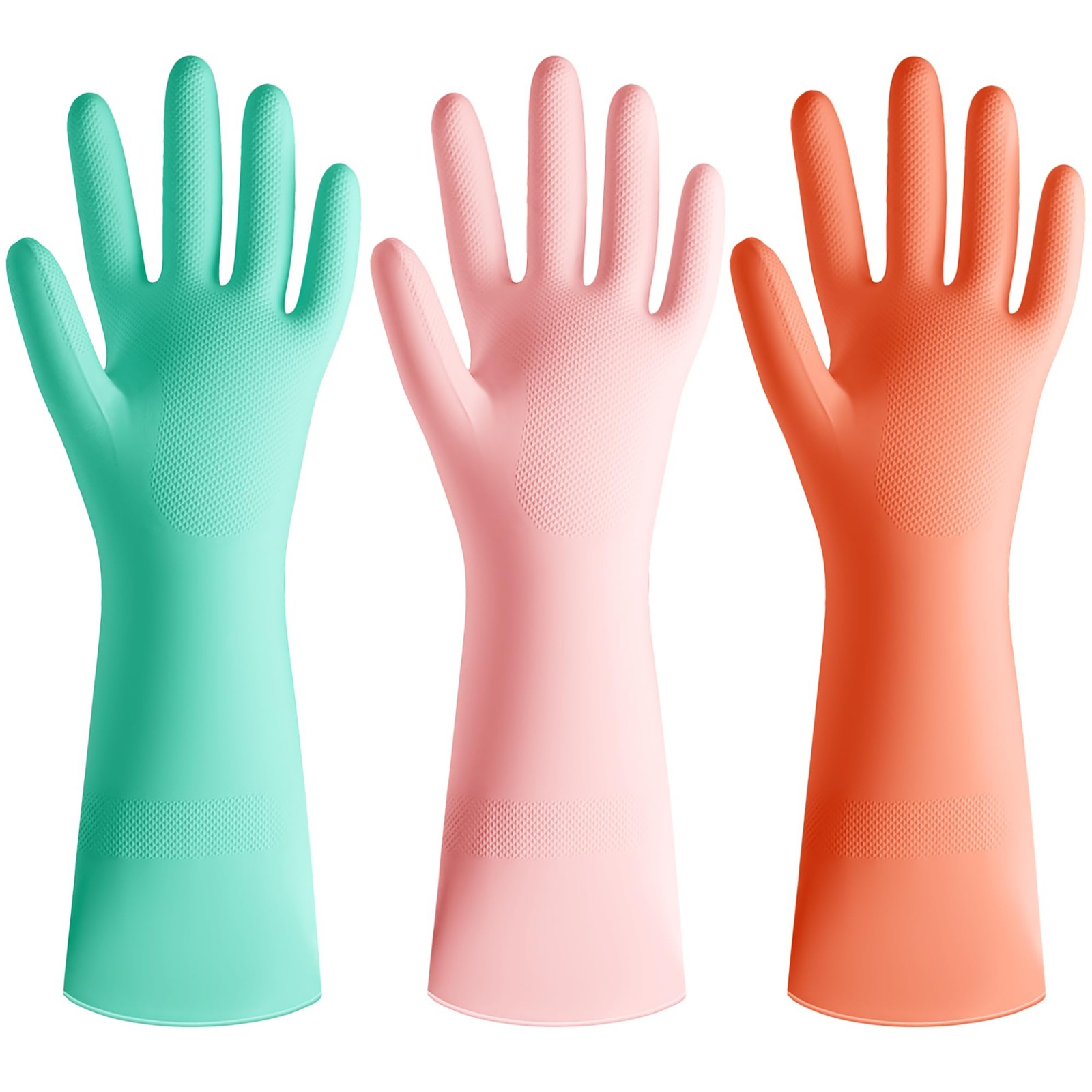 Reusable Rubber Dishwashing Gloves, 3 Pairs, Colorful, Large