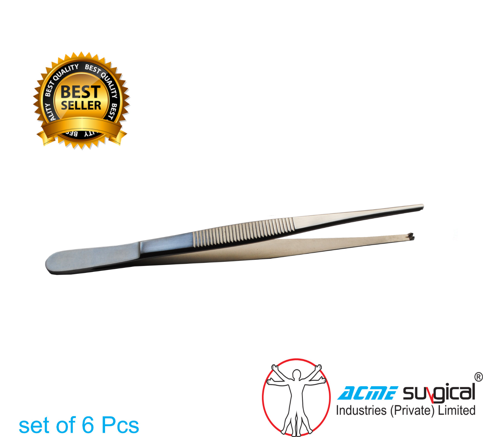 6 pcs Tissue Forceps 5.5″ Straight 1×2 Teeth Tip Surgical Dental Instruments