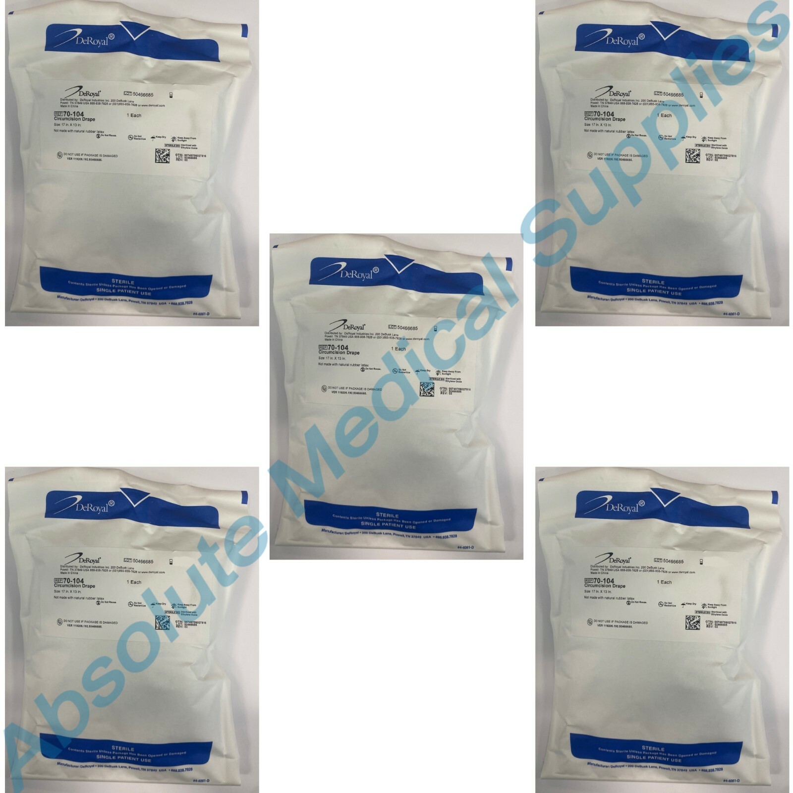 *5-Pack* DeRoyal Circumcision Drape 17″ X 13″ Sterile 70-104