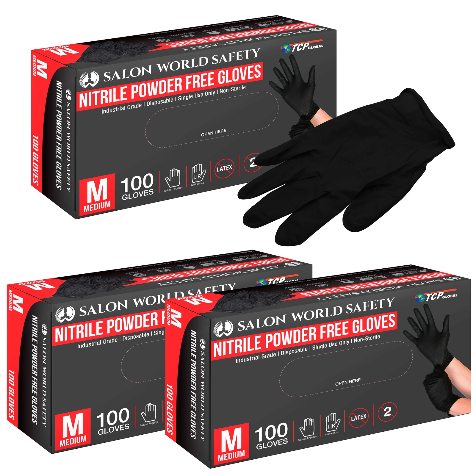 Black Nitrile Disposable Gloves, 3 Boxes of 100, Medium, 4 Mil – Latex Free