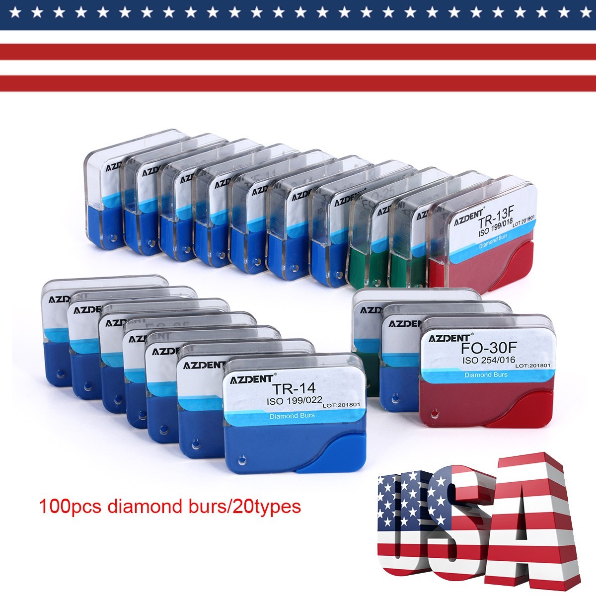 100Pzas Dental Fresas Dentales de Diamante FG Mezclado 20 Tamaño