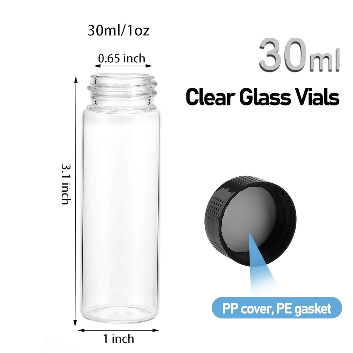 4/10/30ml Glass Vials Clear Sample Vials Lab vials Small Vial with Screw Cap 500