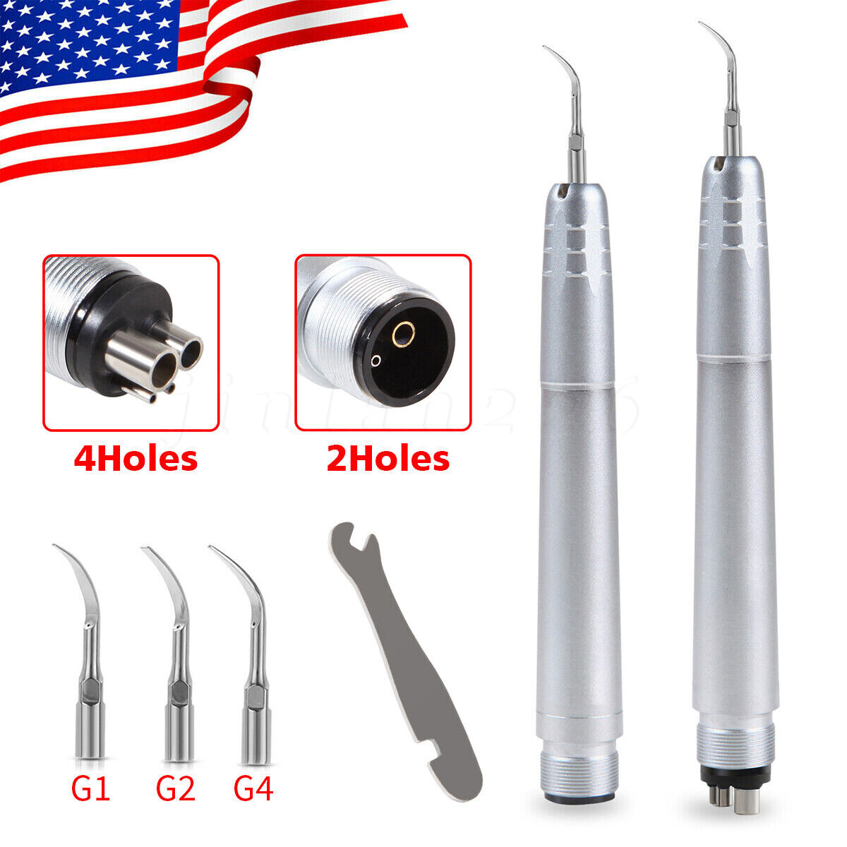 Dental Piezo Ultrasonic Air Scaler Handpiece Hygienist 2/4 Holes With 3 Tips