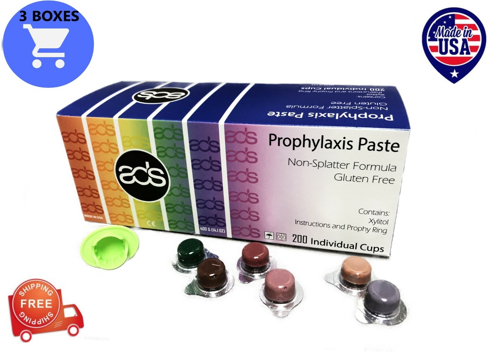 ADS PROPHY PASTE CUPS ASSORTED MEDIUM 200/BOX DENTAL W/FLOURIDE – 3 BOXES