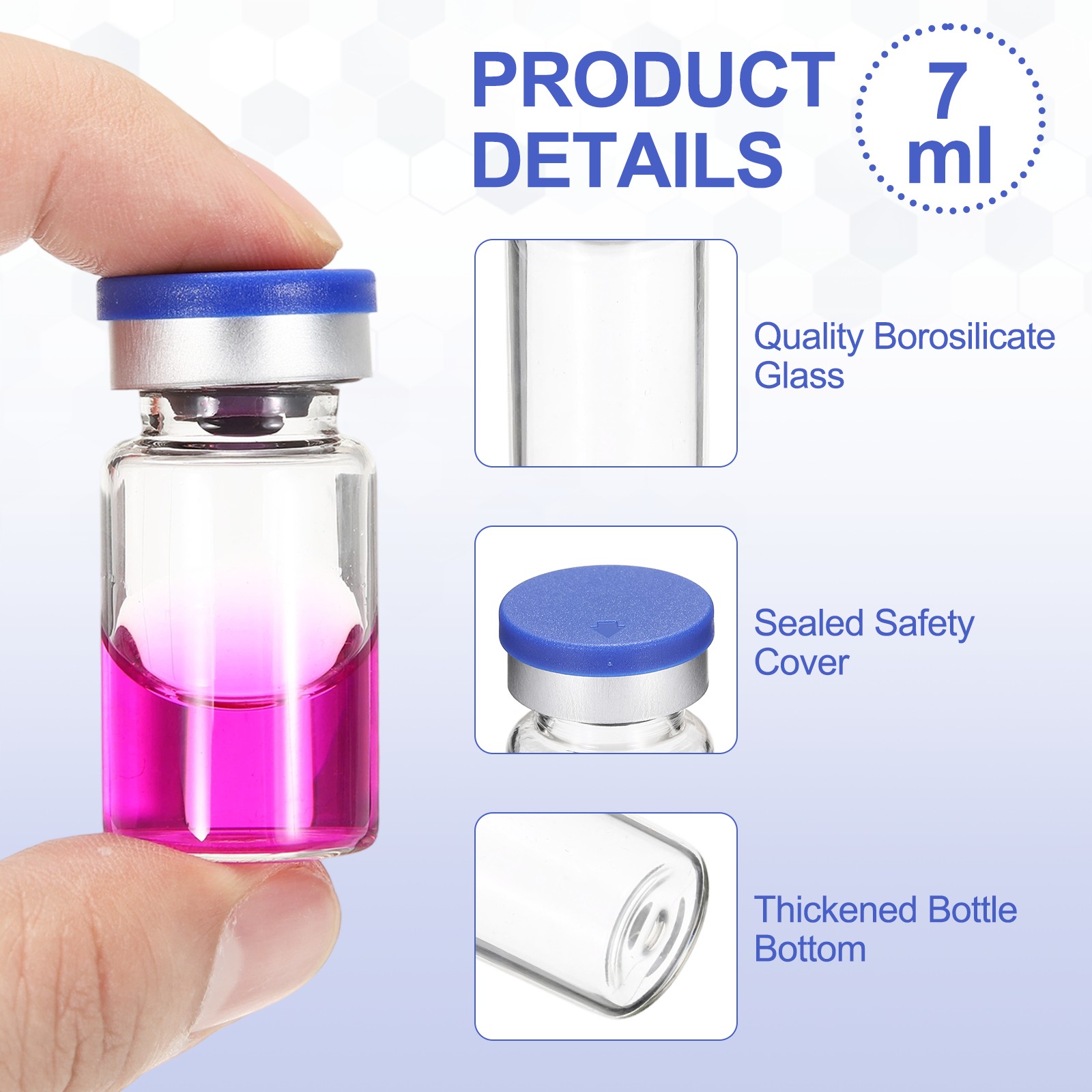 10 Pack 7ml Lab Empty Vials for Injection, Transparent and Blue
