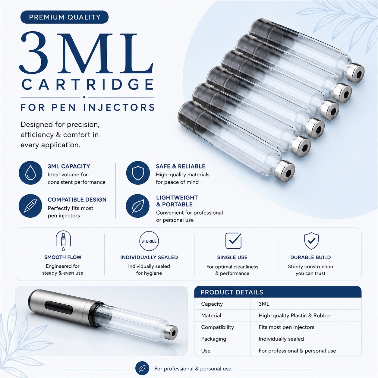 10 units Sterile Disposable 3ml cartridges Sealed Packaging for V2 pens