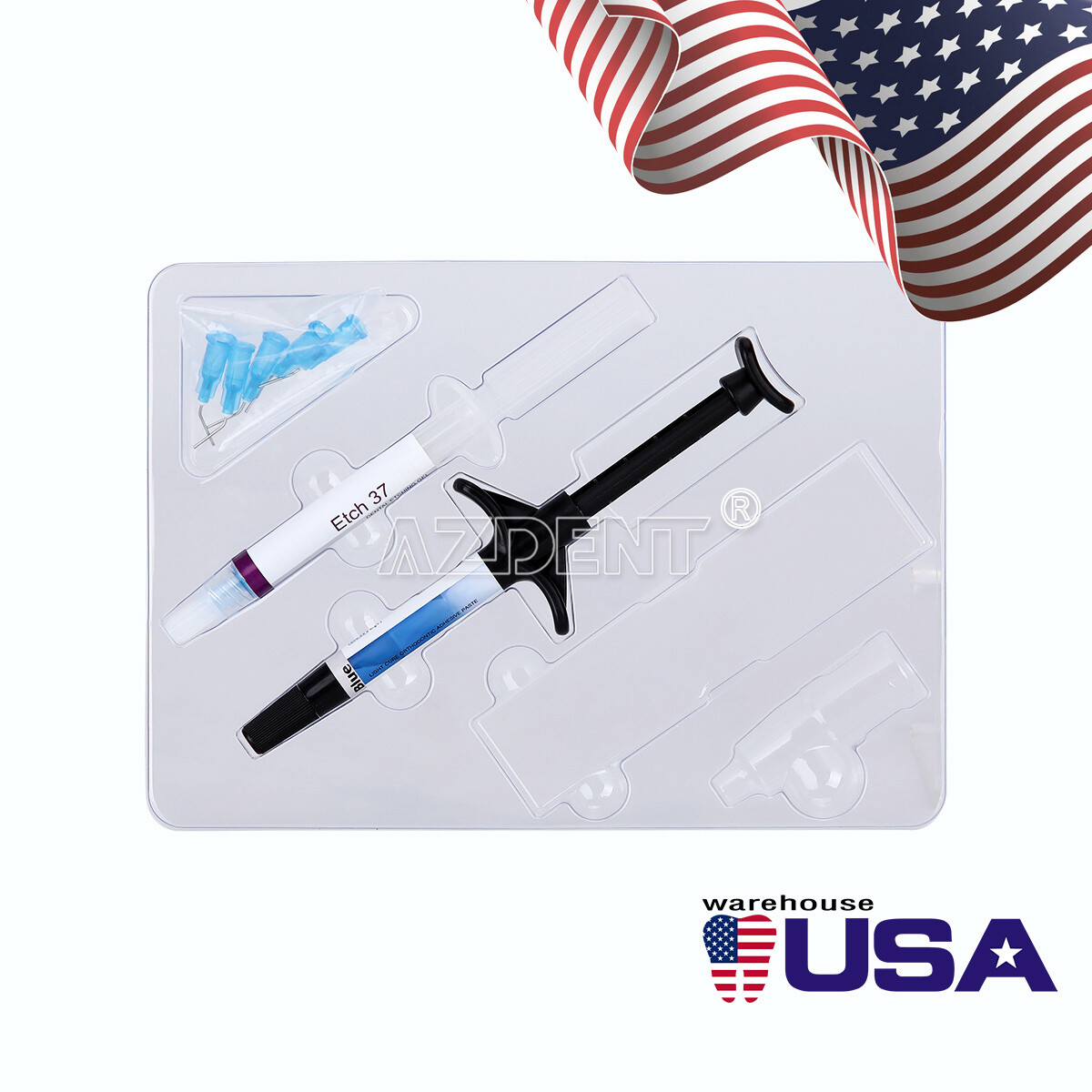 Dental Light Cure Orthodontic Brackets Adhesive Paste Acid Etching Gel Blue Kit