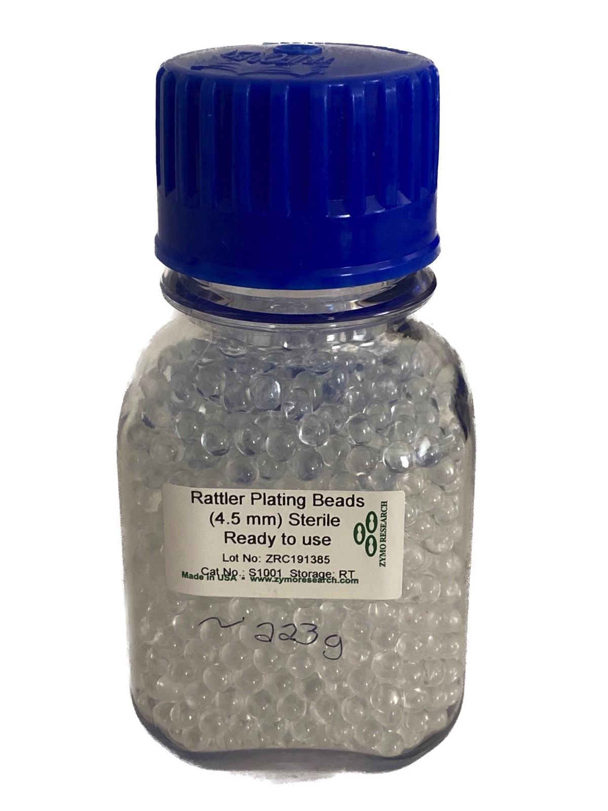 ZYMO 4.5mm Glass Rattler Plating Beads Autoclavable Partial 223g Bottle S1001 B