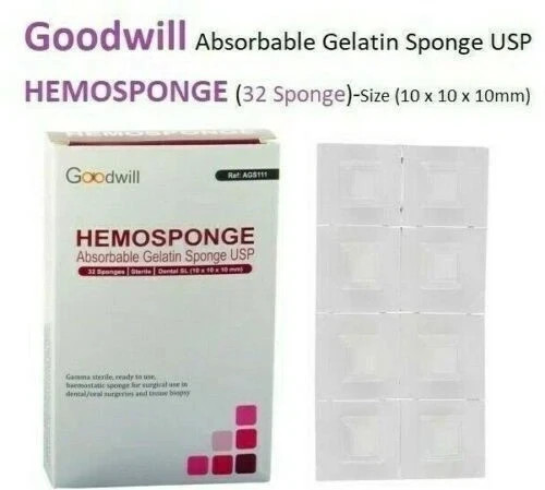 DENTAL HEMOSPONGE ABSORBABLE GELATIN STERILE SPONGE 32pcs PACK SIZE #10x10x10mm