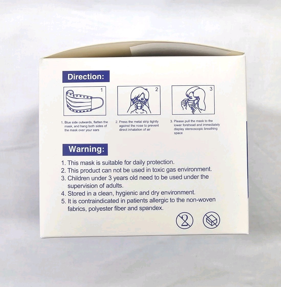 50 PCS Disposable Face Mask Adult Covers Non-Medical 3 Ply Ear Loop Mouth Cover