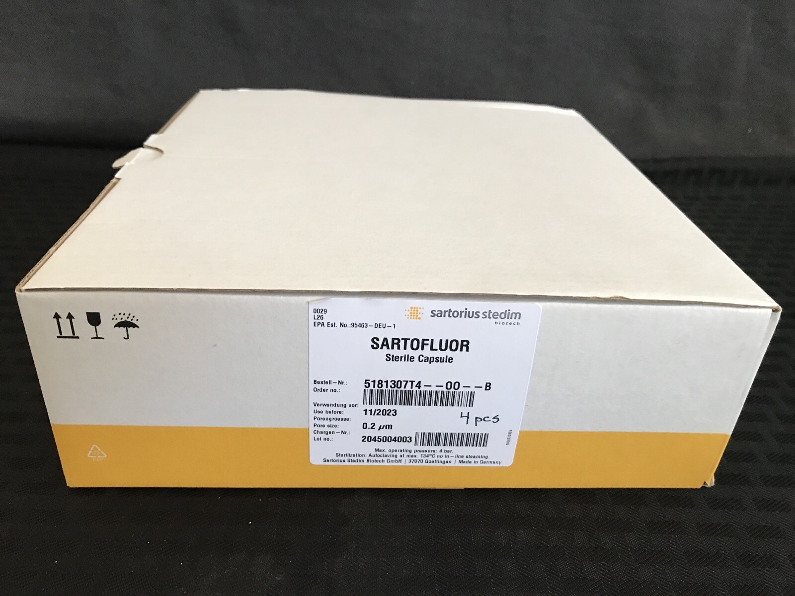 (4 Pcs) SARTORIUS Sartofluor 150 Capsule Filter 0.2um 4bar Size 4 5181307T4-OO-B