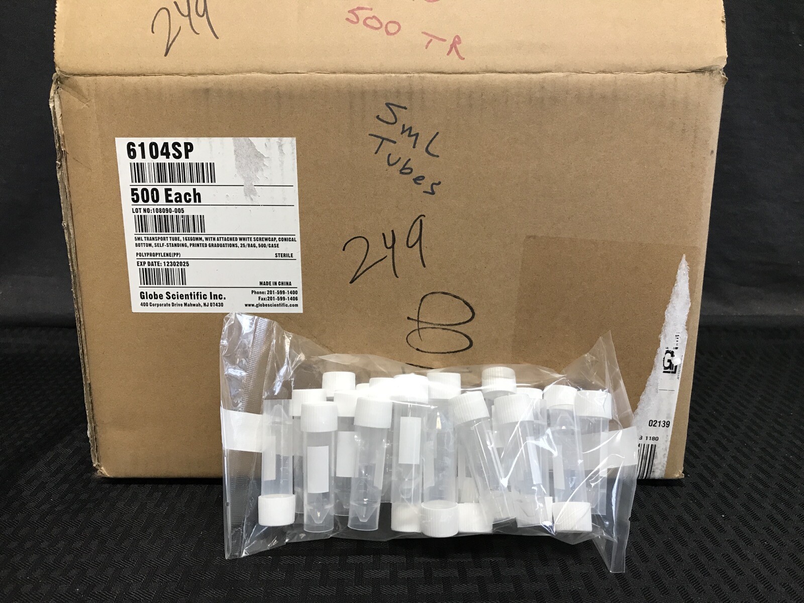 (500) GLOBE 5mL PP Transport Tubes w/ Screw Cap 16x60mm Conical Bottom SS 6104SP