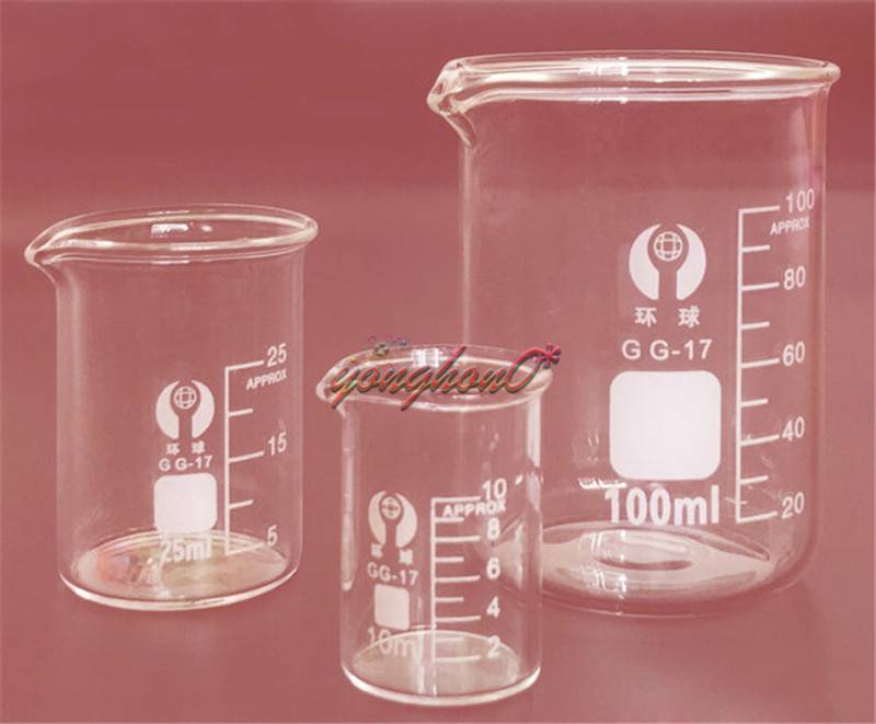 New 3 Pieces Pack Glass Borosilicate GG-17 Graduated Beakers 5ml 10ml and 25ml