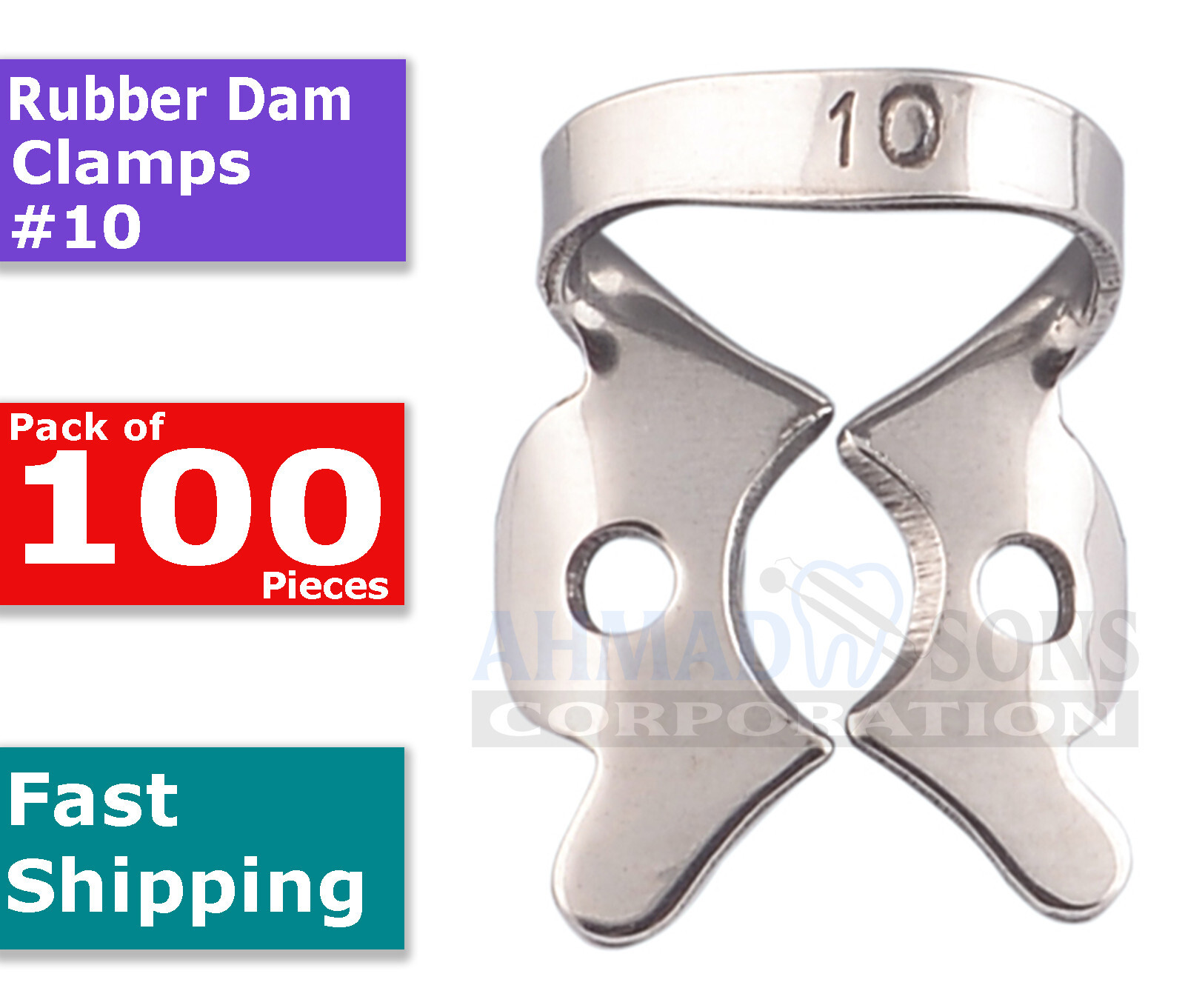 100 Pcs Dental Rubber Dam Endo Clamps #10 Small Upper Left & Lower Right Molar