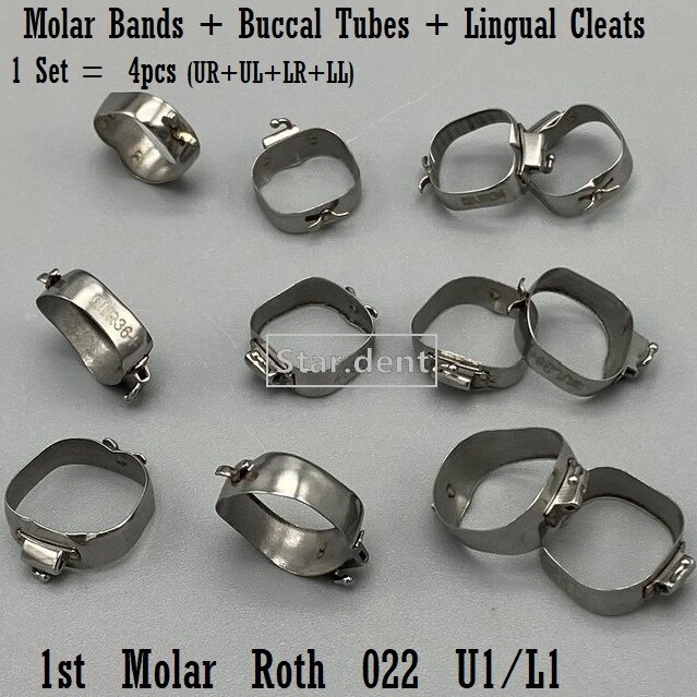 Dental Orthodontics Molar Bands Roth 022 Buccal Tubes Lingual Cleats Kit #29-44+