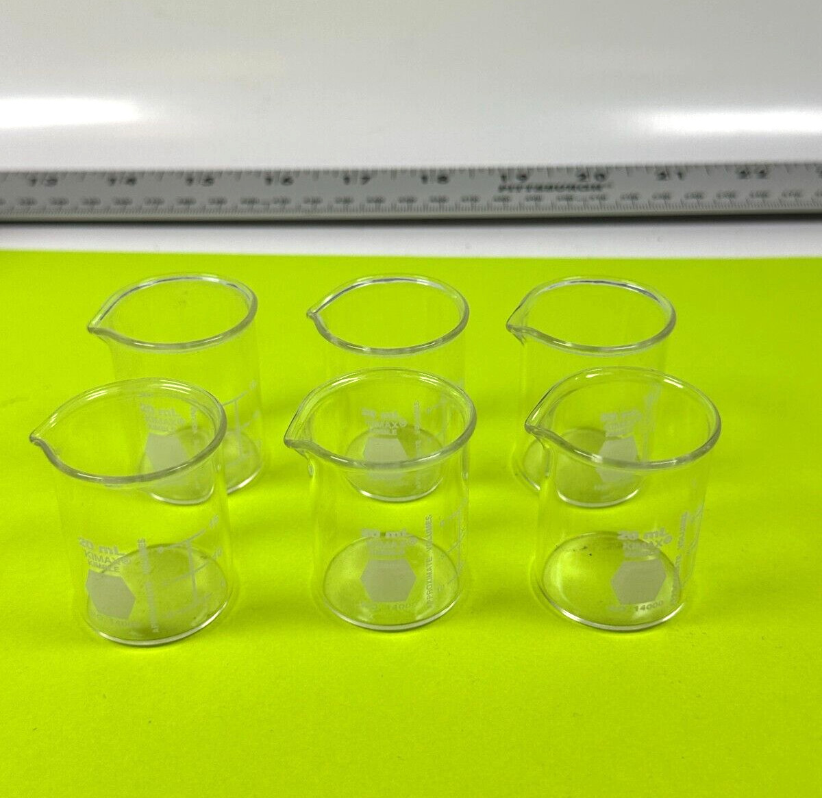 Kimax Kimble USA 20ml Beakers No. 1400 with Spout (Lot of 6) NEW