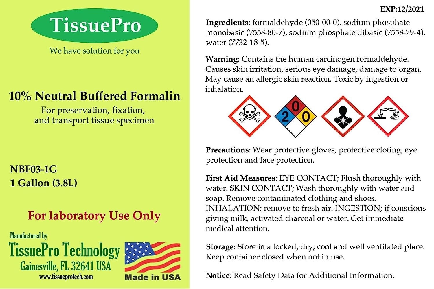 10% Neutral buffered formalin1 Gallon (3.8L)) TissuePro FREE SHIPPING