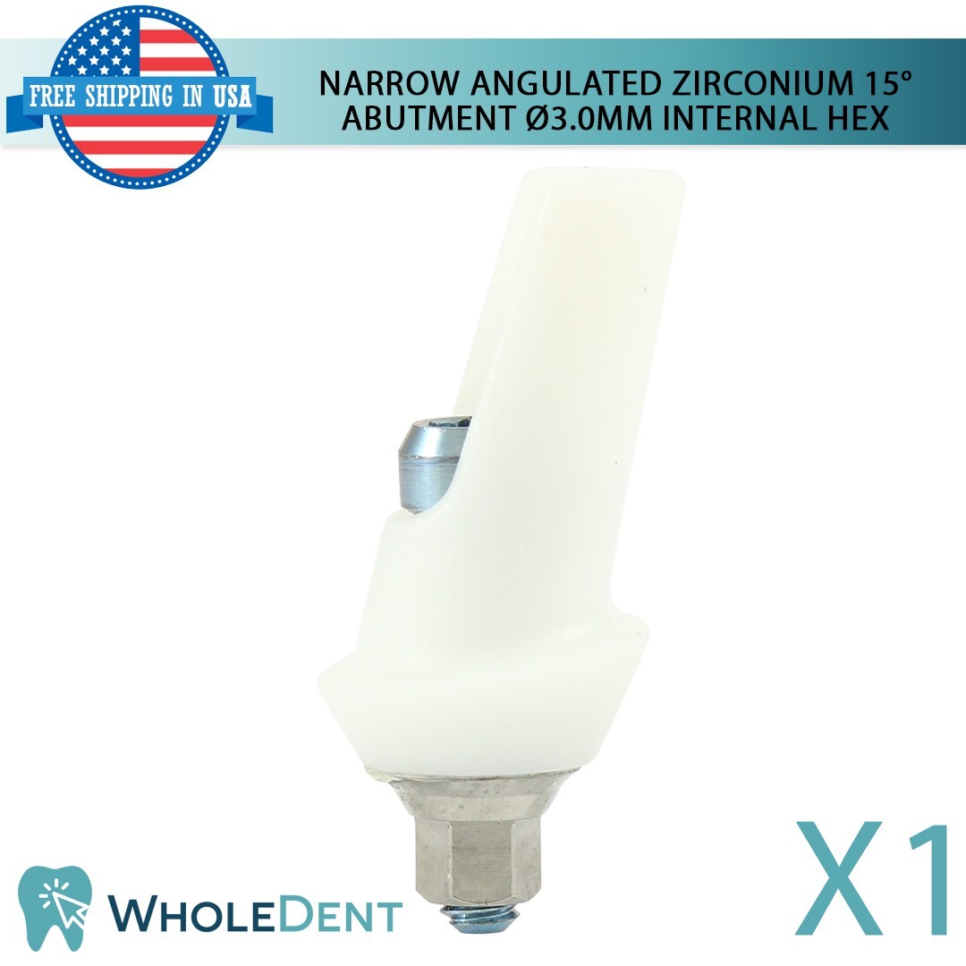 1x Narrow Angulated Zirconium Abutment 15° Titanium Base Int Hex Dental Tool