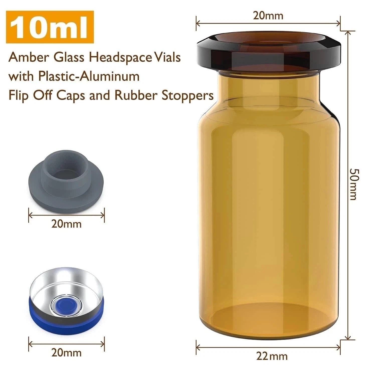 500Pcs 10ml Amber Vials Headspace Vials Amber Glass Sample Vials with Caps