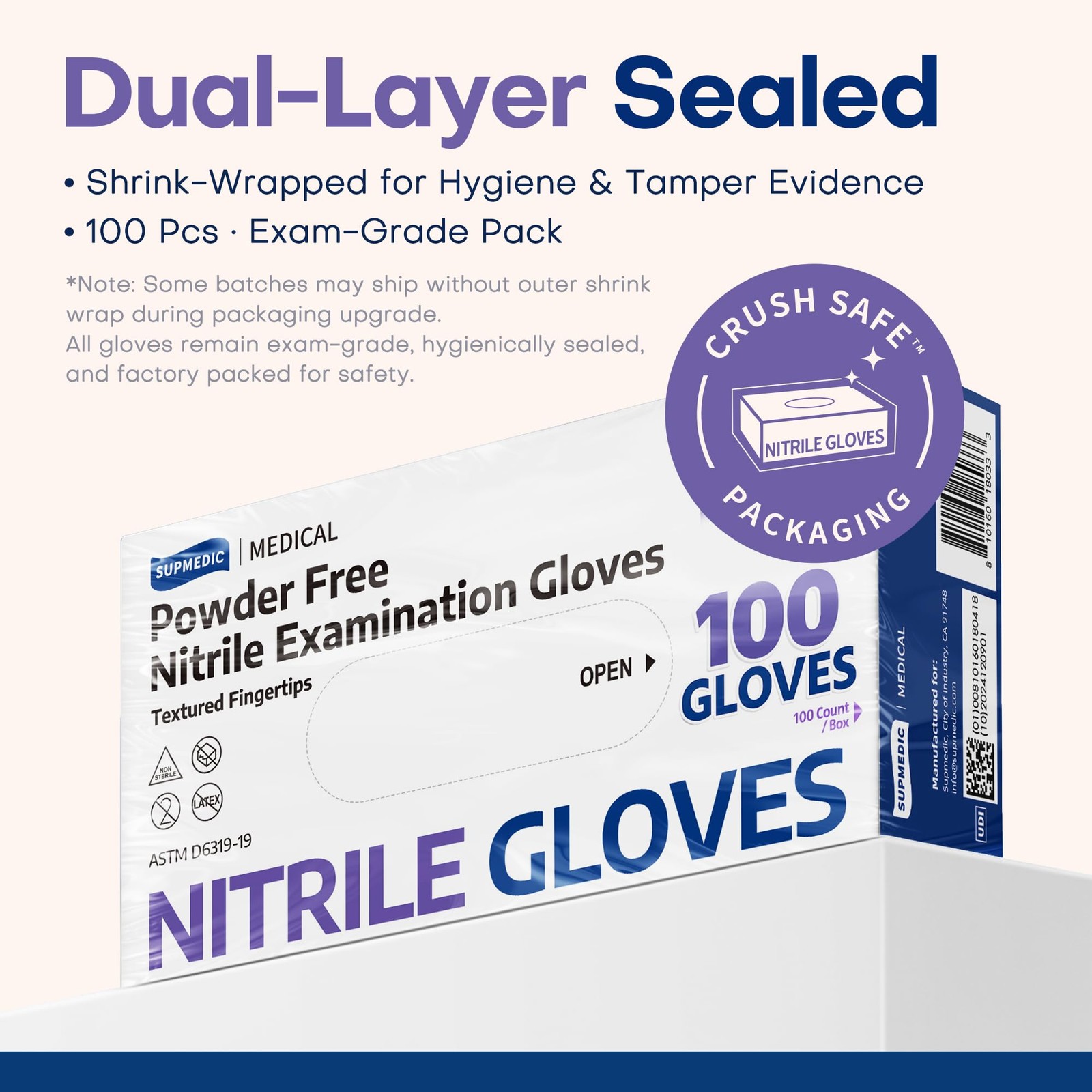 Supmedic Nitrile Exam Gloves, 3.5 Mil Powder-Free Small, Small (Blue Violet)