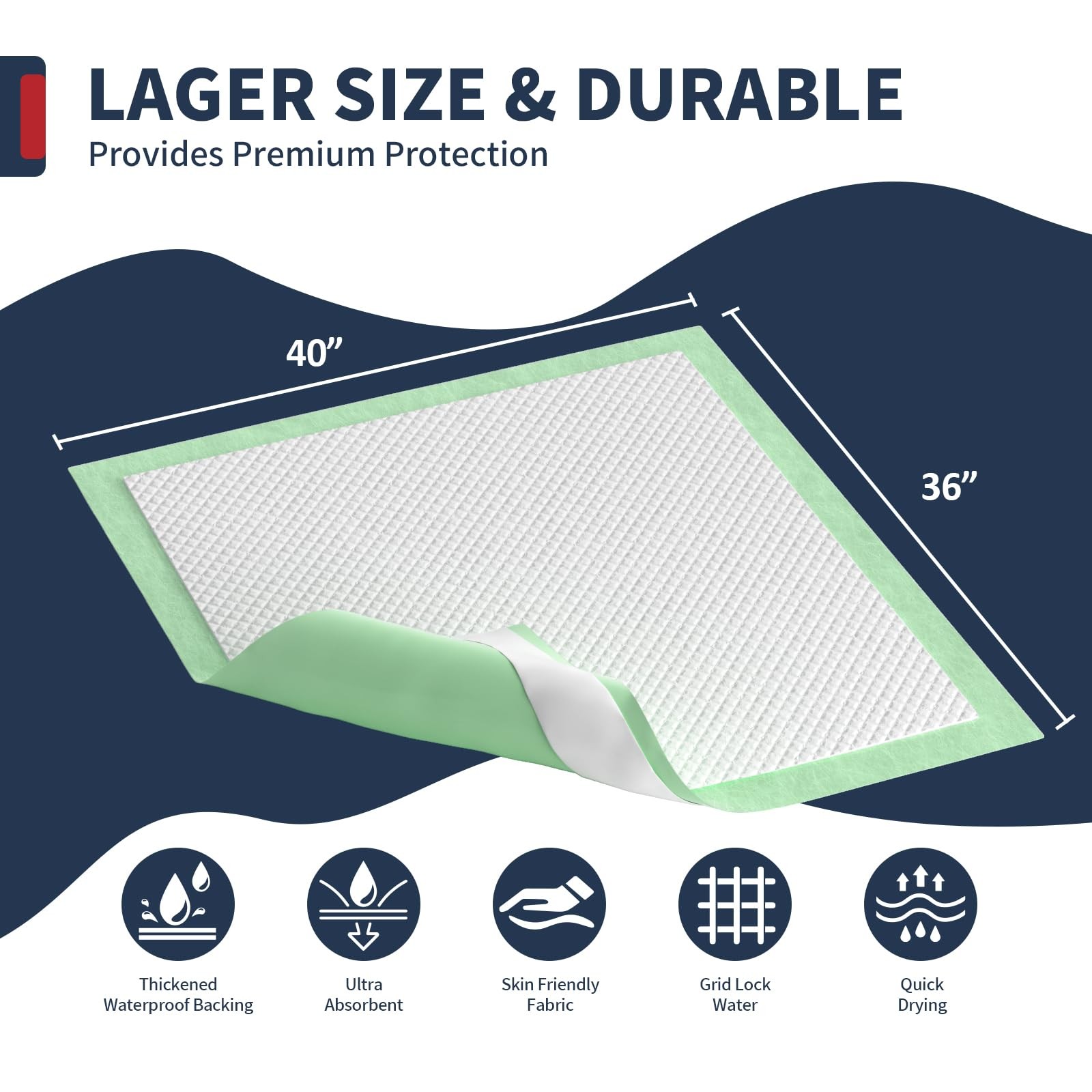 Biggmed Extra Large Bed Pads Adhesive Strips 40 X 36 Disposable Underpads For