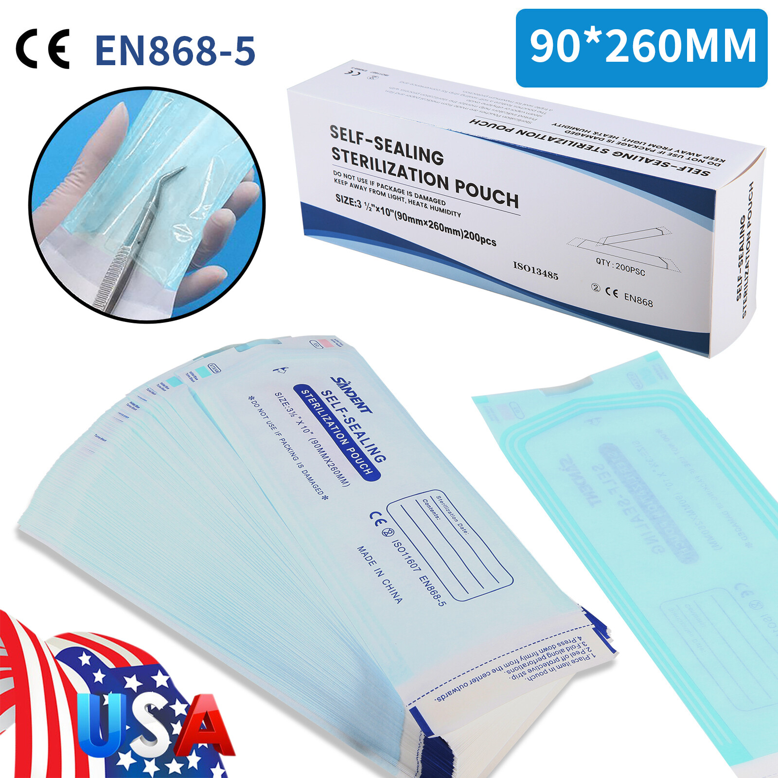 Sterilization Pouches- 3.5 ” x 10 ” Dental Self Seal Pouch Bag USA DS