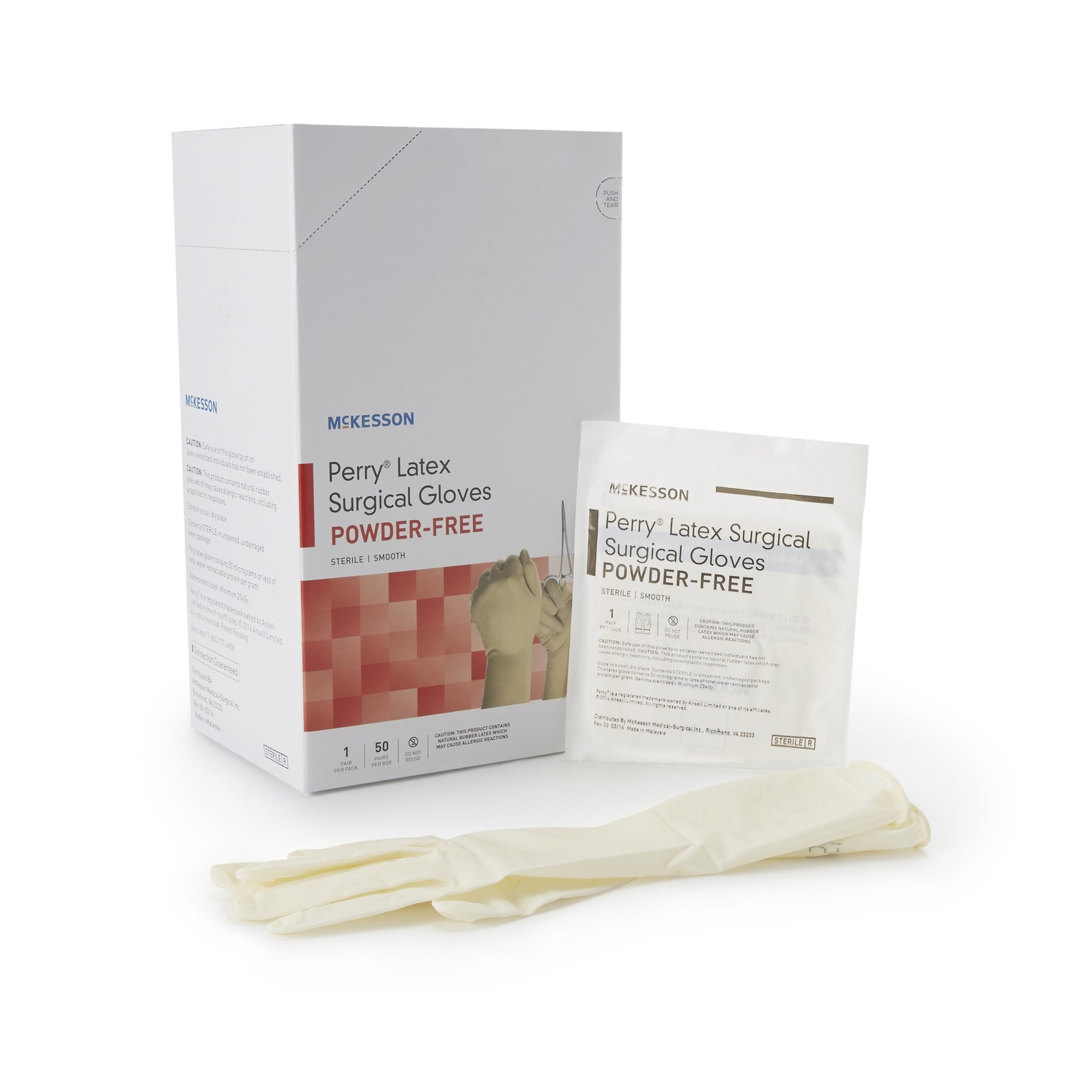 McKesson Perry Latex Surgical Glove Standard Cuff Length SIZE 6.5 50 per Box